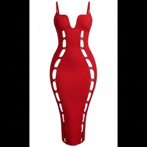 Fashion Nova - No Cuts Given Bandage Midi Dress - Red
